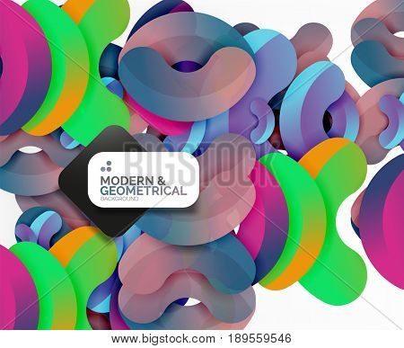Abstract color geometric round shapes on white - elements with shadow, colorful composition