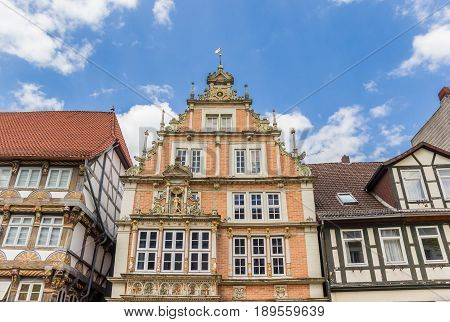 Decorated Facade Of The Leisthaus Museum In Hameln