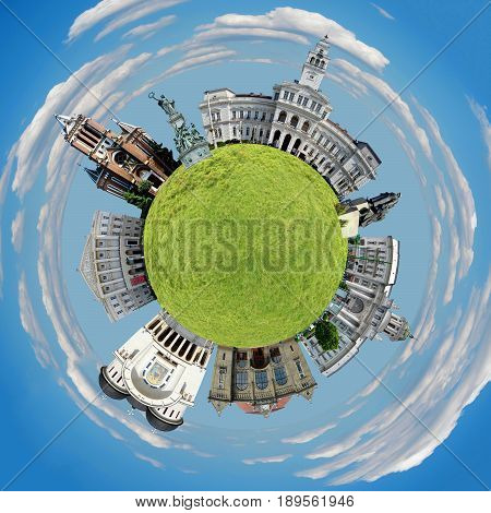 Arad city romania tiny planet landmarks architecture