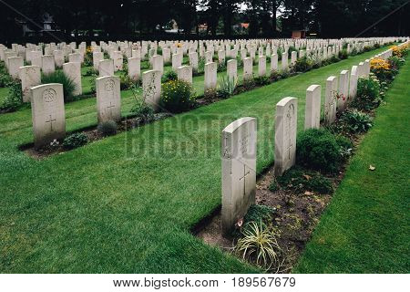 Oosterbeek Netherlands - August 09 2016: Airborne War Cemetery. It is a Commonwealth War Graves Commission cemetery for the soldiers killed in the battle of Arnhem.