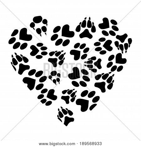 Abstract heart from traces of pets on white background