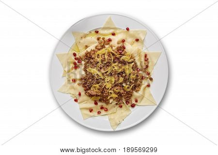 Khingal on a white plate isolated on white background isolation