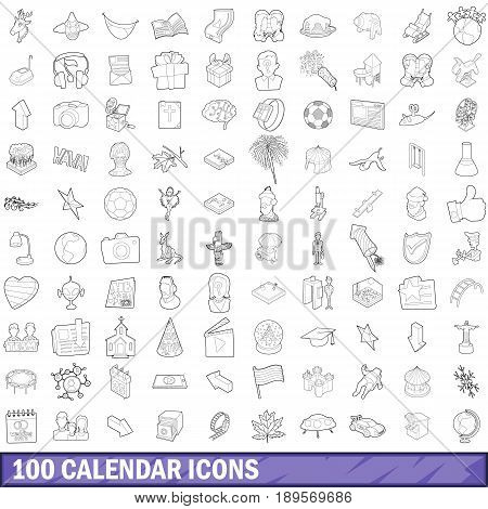 100 calendar icons set in outline style for any design vector illustration