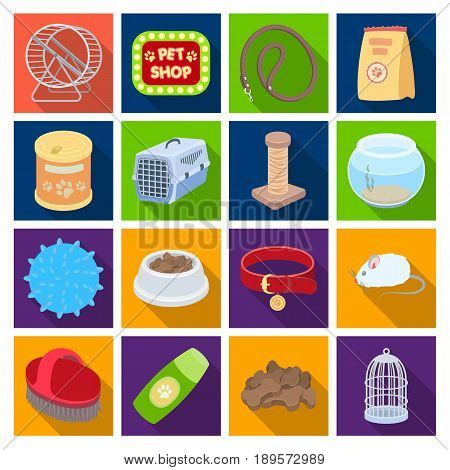 Collar, pet food and other products. Pet shop set collection icons in flat style vector symbol stock illustration .