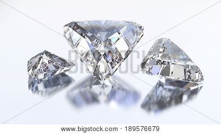 3D illustration three trillion straight diamond stone on a white blue background