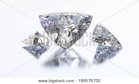 3D illustration three trillion curved diamond stone on a white blue background