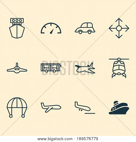 Transportation Icons Set. Collection Of Ship, Plane, Plane Arrival And Other Elements. Also Includes Symbols Such As Plane, Aviation, Aircraft.