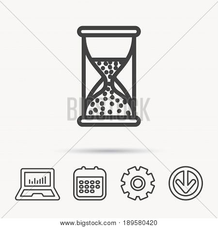 Hourglass icon. Sand time sign. Half an hour symbol. Notebook, Calendar and Cogwheel signs. Download arrow web icon. Vector