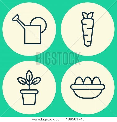 Gardening Icons Set. Collection Of Ovum, Root, Flowerpot And Other Elements. Also Includes Symbols Such As Ovule, Water, Plant.