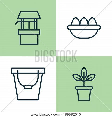 Gardening Icons Set. Collection Of Ovum, Water Source, Pail And Other Elements. Also Includes Symbols Such As Flower, Ovum, Well.