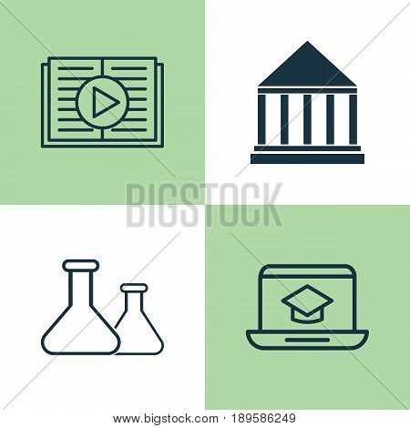 School Icons Set. Collection Of Chemical, Education Center, Taped Book And Other Elements. Also Includes Symbols Such As School, Reader, Distance.