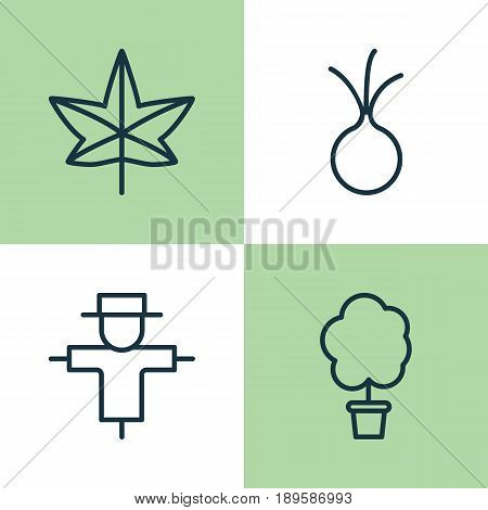 Icons Set. Collection Of Wood Pot, Bugbear, Garlic And Other Elements. Also Includes Symbols Such As Autumn, Forest, Garlic.