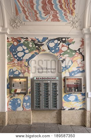 VIENNA, AUSTRIA-JUNE 01, 2017: Literature passage, Artistic themed passage in the Museums Quartier of Vienna