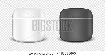 White and black cream jar icon set. Design template closeup in EPS10 vector. Mock-up for branding and advertise.