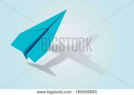 Ambition and target concept with paper plane that become an aircraft. 3d rendering