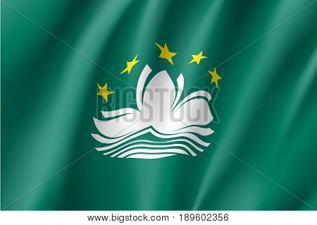 Waving flag of Macau. Patriotic macanese sign in official colors. Macao symbol is Special Administrative Region of the People's Republic of China. Vector illustration