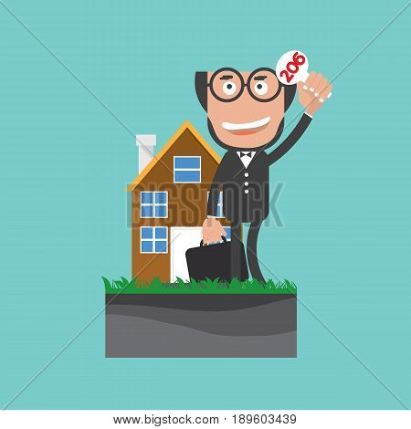 Businessman Show Bidding Offer Of The Property Vector Illustration. EPS 10
