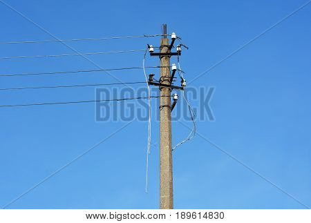 Wire breakage after hurricane. Downed power lines are dangerous. Downed Power Lines & Electrical Emergency.