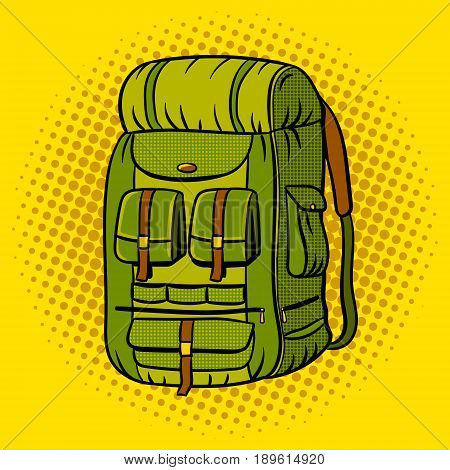 Tourist backpack pop art style vector illustration. Comic book style imitation