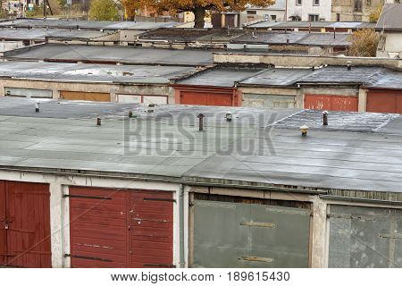 Old garages in line - Poland Europe.