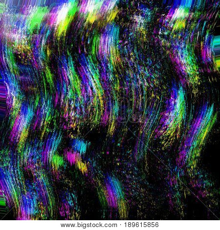 Glitch psychedelic background. Old TV screen error. Digital pixel noise abstract design. Broken pixels glitch. Television signal fail. Technical problem grunge wallpaper. Colorful noise rerto