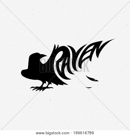 Vector illustration with raven silhouette. Design template for badge emblem logo insignia sign identity poster card cover brochure t-shirt prints etc.