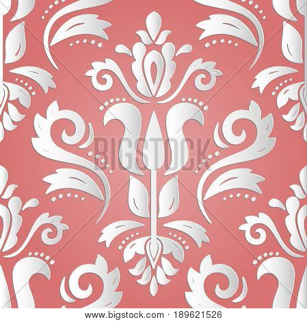 Seamless oriental white ornament. Fine vector traditional oriental pattern with 3D elements, shadows and highlights