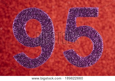 Number ninety-five purple color over a red background. Anniversary. Horizontal