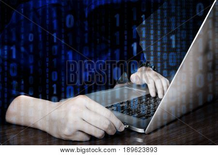 Hacker Using Keyboard Typing Bad Data Into Computer Online System And Spreading To Global Stolen Per