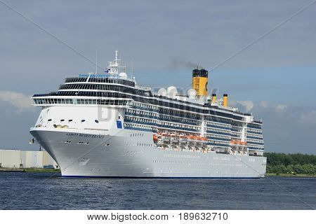 Velsen The Netherlands - May 30th 2017: Costa Mediterranea on North Sea Channel towards North Sea