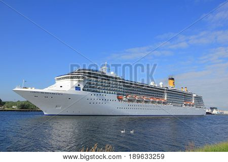 Velsen The Netherlands - May 30th 2017: Costa Mediterranea on North Sea Channel towards North Sea