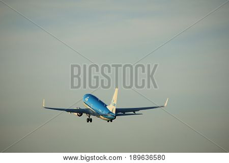 Amsterdam the Netherlands - June 1st 2017:PH-BGU KLM Royal Dutch Airlines Boeing 737-700 taking off from Polderbaan Runway Amsterdam Airport Schiphol