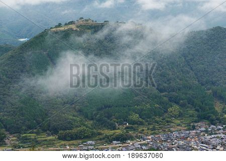 Japanese Takeda Castle and sea of cloud