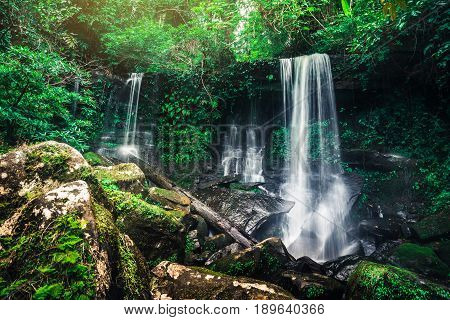 Nature Waterfalls Tropica zone asia thailand. Waterfalls. Puhinrongkla Romklao-paradorn waterfall