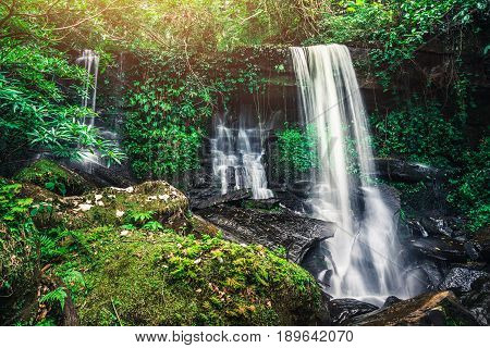Nature Waterfalls Tropica zone asia thailand. Waterfalls. Puhinrongkla Romklao-paradorn waterfall