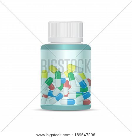 Colorful capsules set. White pills. Pill capsules set. Medicine