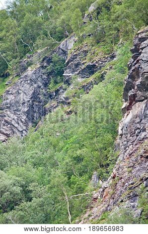 Landslide risk near porous rock walls in Bindal in Nordland Norway.