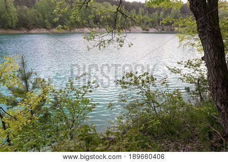 Chalk Quarry Filled With Water In Belarus.
