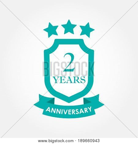 2 years anniversary icon or emblem. 2nd anniversary label. Celebration invitation and congratulation design element. Colorful vector illustration.
