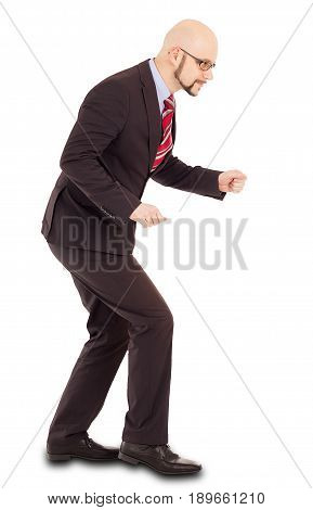 Bad business man sneaking out running away.