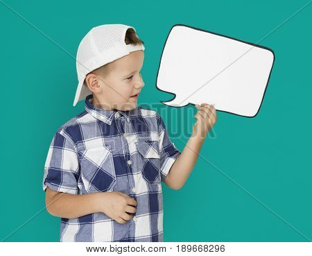 Caucasian Little Boy Holding Chatbox Papercraft