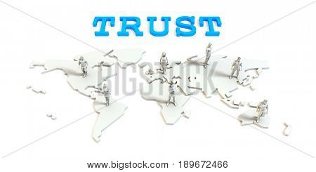 Trust Global Business Abstract with People Standing on Map 3D Illustration Render