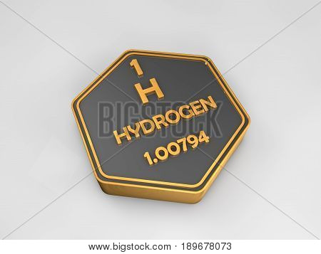 Hydrogen - H - chemical element periodic table hexagonal shape 3d illustration