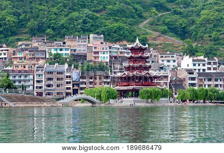 Zhenyuan Ancient Town On Wuyang River In Guizhou Province, China