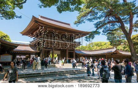 Tokyo Japan - May 5 2017: Tourist are taking picture of Meiji Shrine.