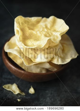 close up of rustic indian papadum crisp