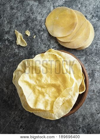 close up of rustic indian papadum crisp