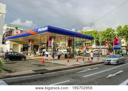 Kota Kinabalu,Sabah-May 28,2017: PETRON gas station in Kota Kinabalu,Sabah,Malaysia.Petron acquired in 2011 Esso Malaysia's Port Dickson refinery & fuel retail network in Malaysia