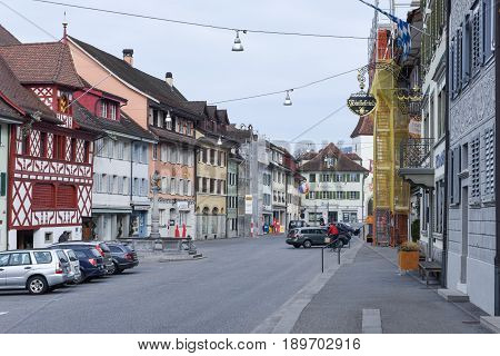 Sempach Switzerland - 4 March 2017: medieval houses of the village of Sempach on Switzerland