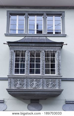 Sempach, Switzerland - 4 March 2017: Detail of Medieval house at Sempach on Switzerland